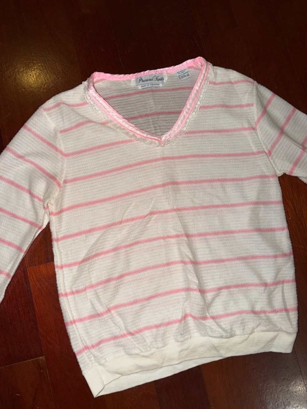 Frankie's Bikinis White Sweater with Pink Stripes